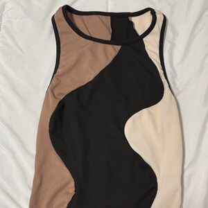 Colorblock Ribbed Tank Top - Black, Brown & Cream
